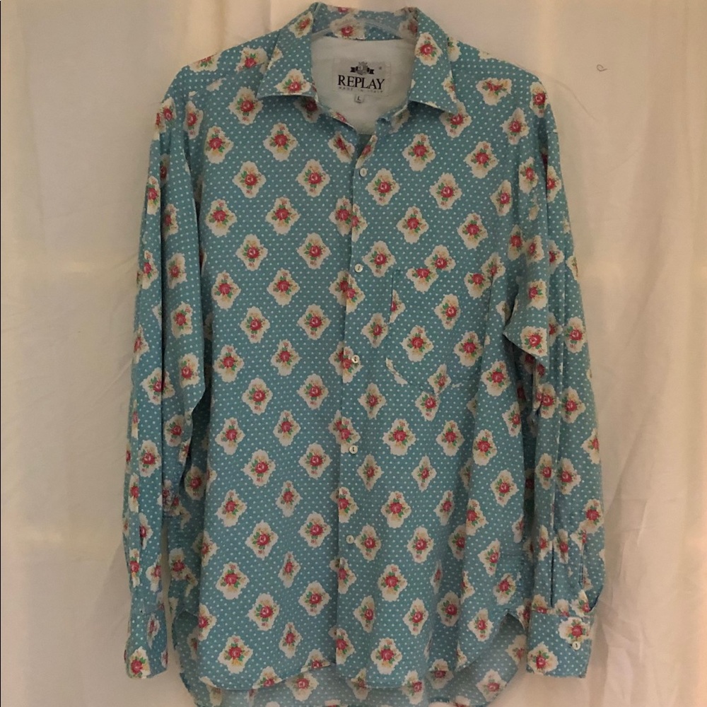 Vintage Replay printed cotton button front shirt